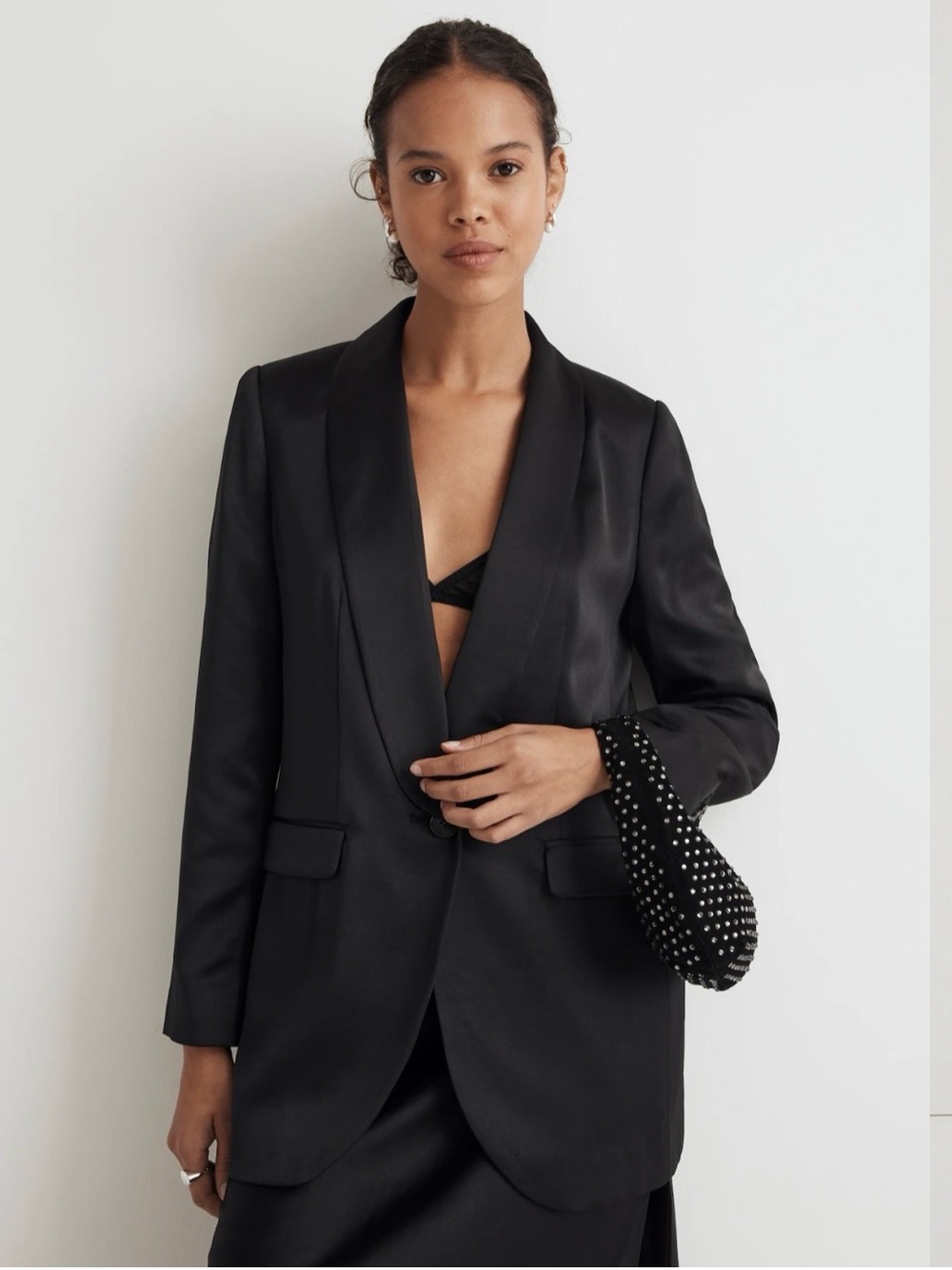 Madewell Black Satin Oversized Blazer